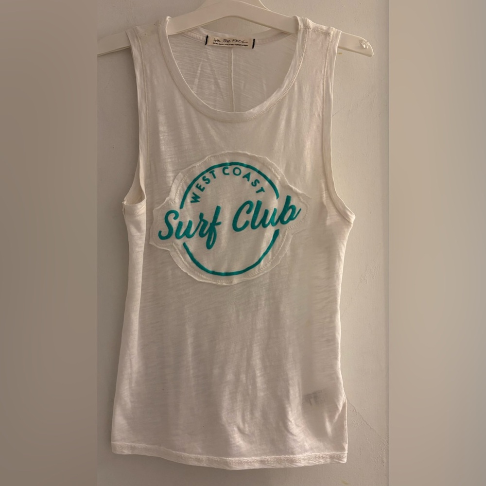We The Free Free People Women White West Coast Surf Club Cut Out Tank Top XS